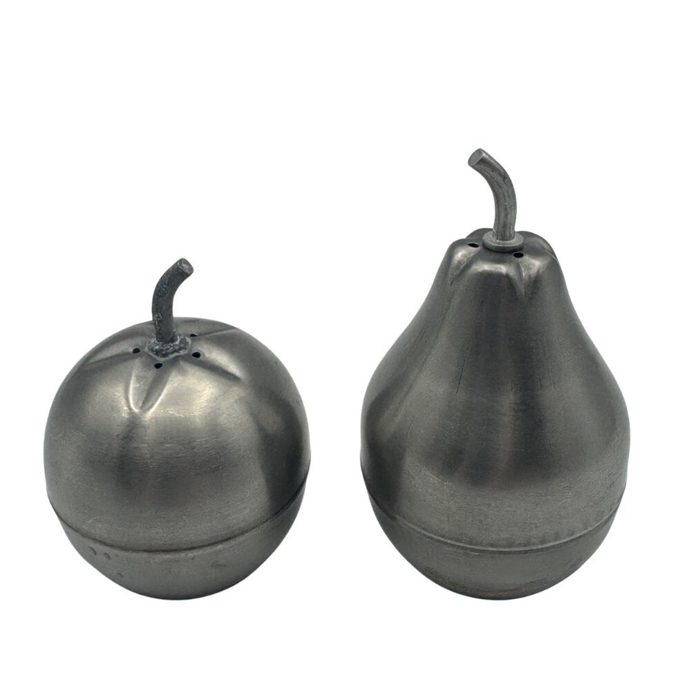Apple & Pear Shaped Metal Salt & Pepper Shaker Set